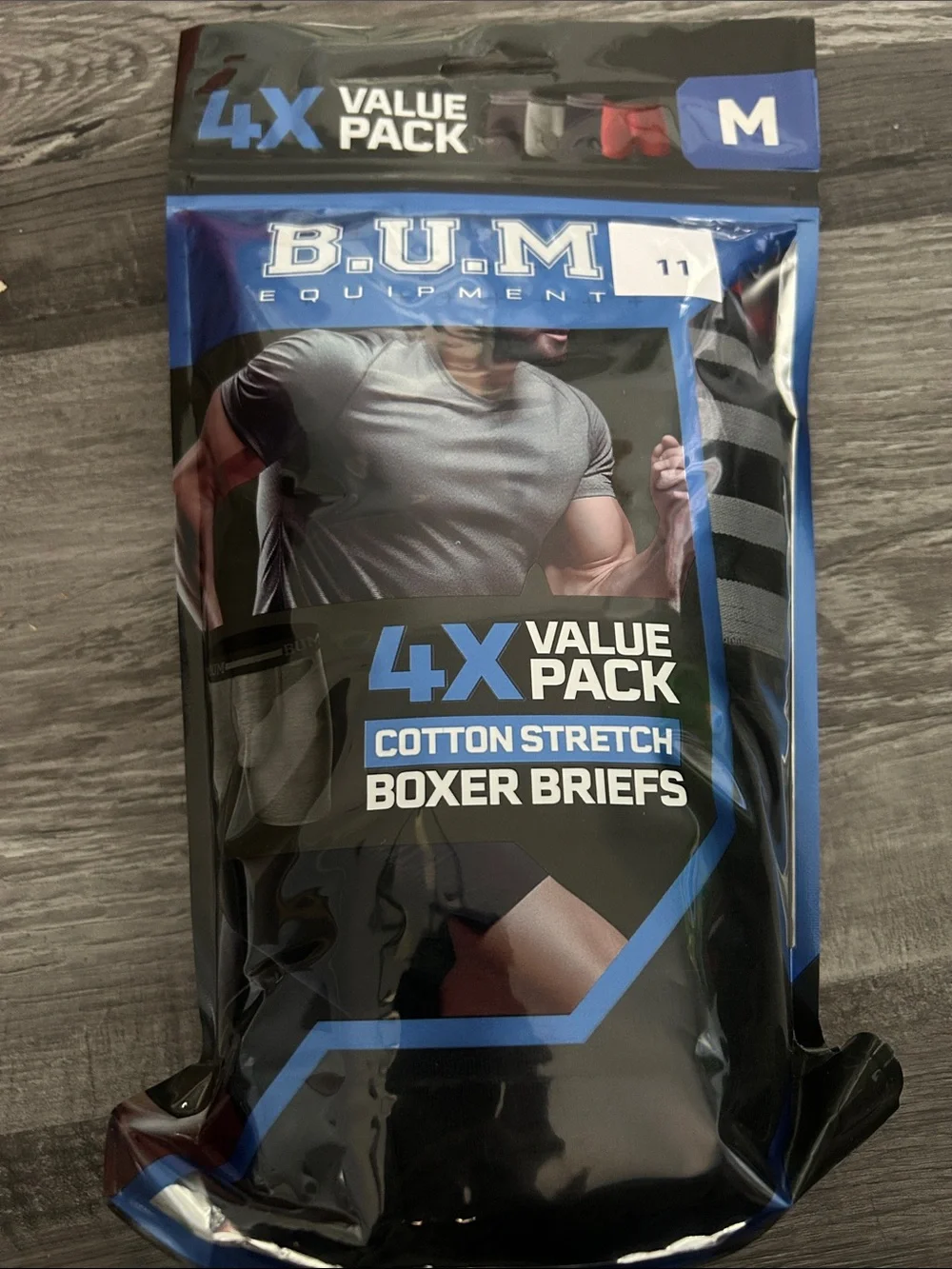 Equipment (B.U.M.) Cotton Stretch 4-Pack Boxer Briefs - Black, Gray, Navy, Red